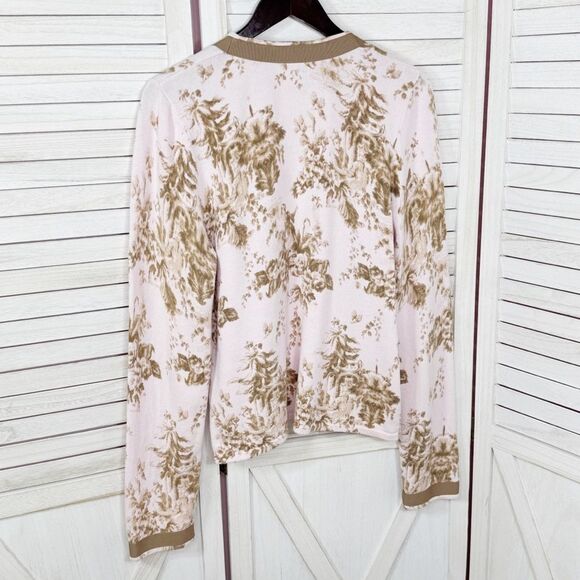 Shae Anthropologie Floral Ribbon Trim Cardigan Sweater Pink Tan Large - Picture 8 of 11